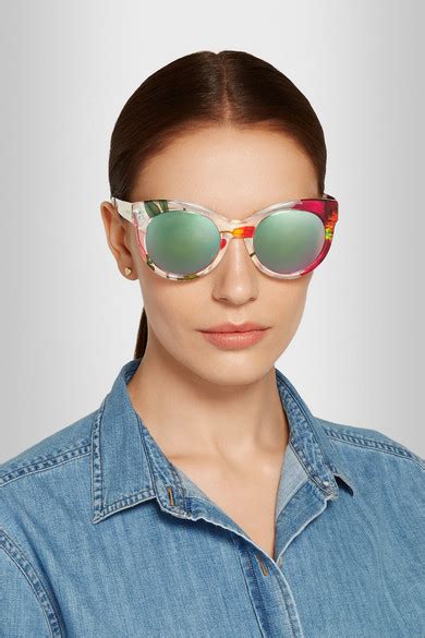 gucci cat-eye printed acetate and metal mirrored sunglasses